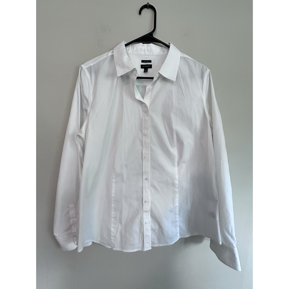 Talbots SIZE 14 Wrinkle Resistant White Long Sleeve Button Up Dress Shirt EUC